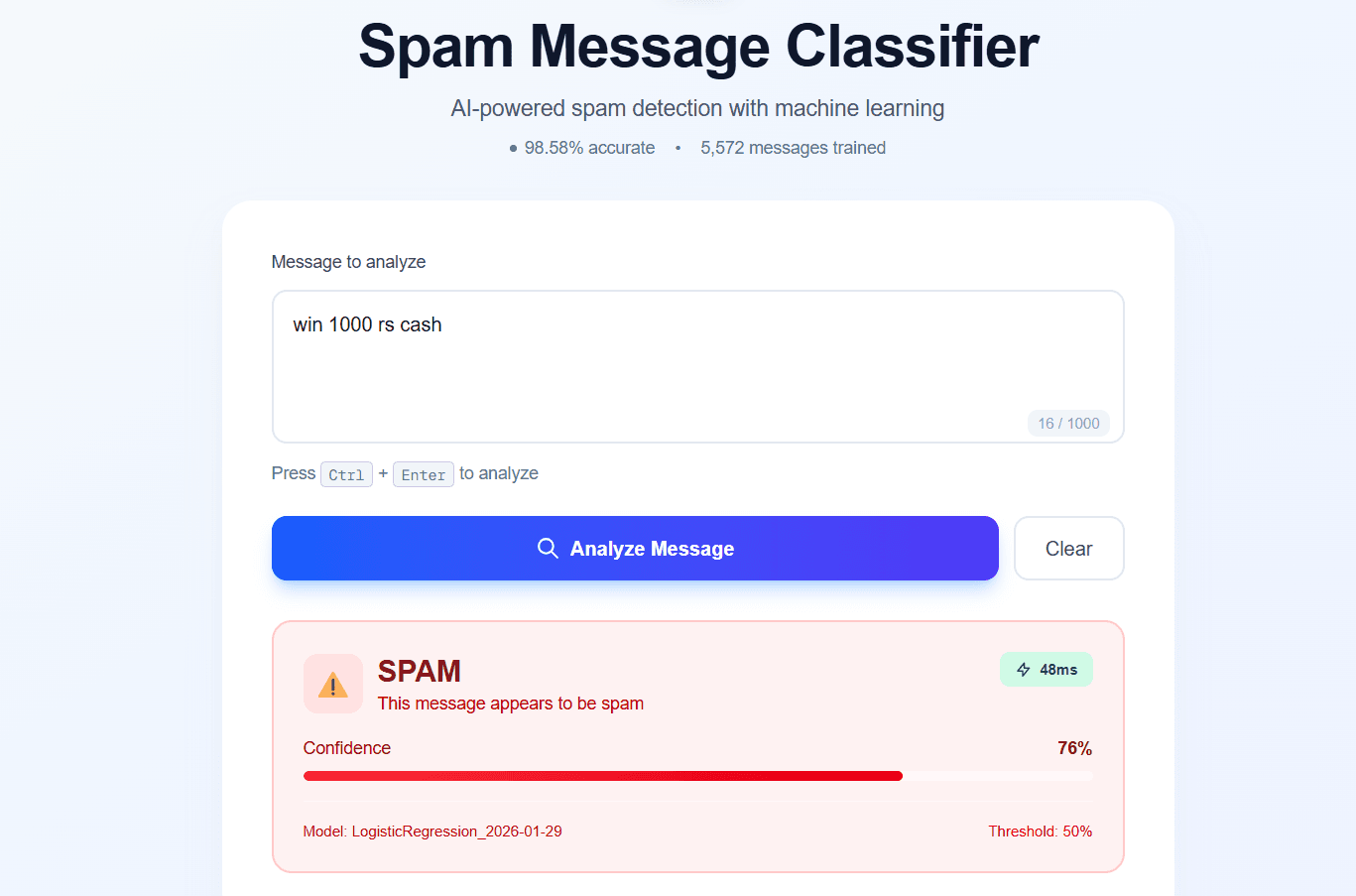 Spam Message Detection - Sitesh Prusty Project Screenshot